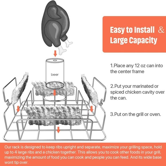 Barbecue BBQ Tools Stainless Steel Chicken Rib Rosting Stand Rack - Picture 4 of 8